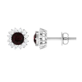 1 CT Garnet and Diamond Halo Stud Earrings