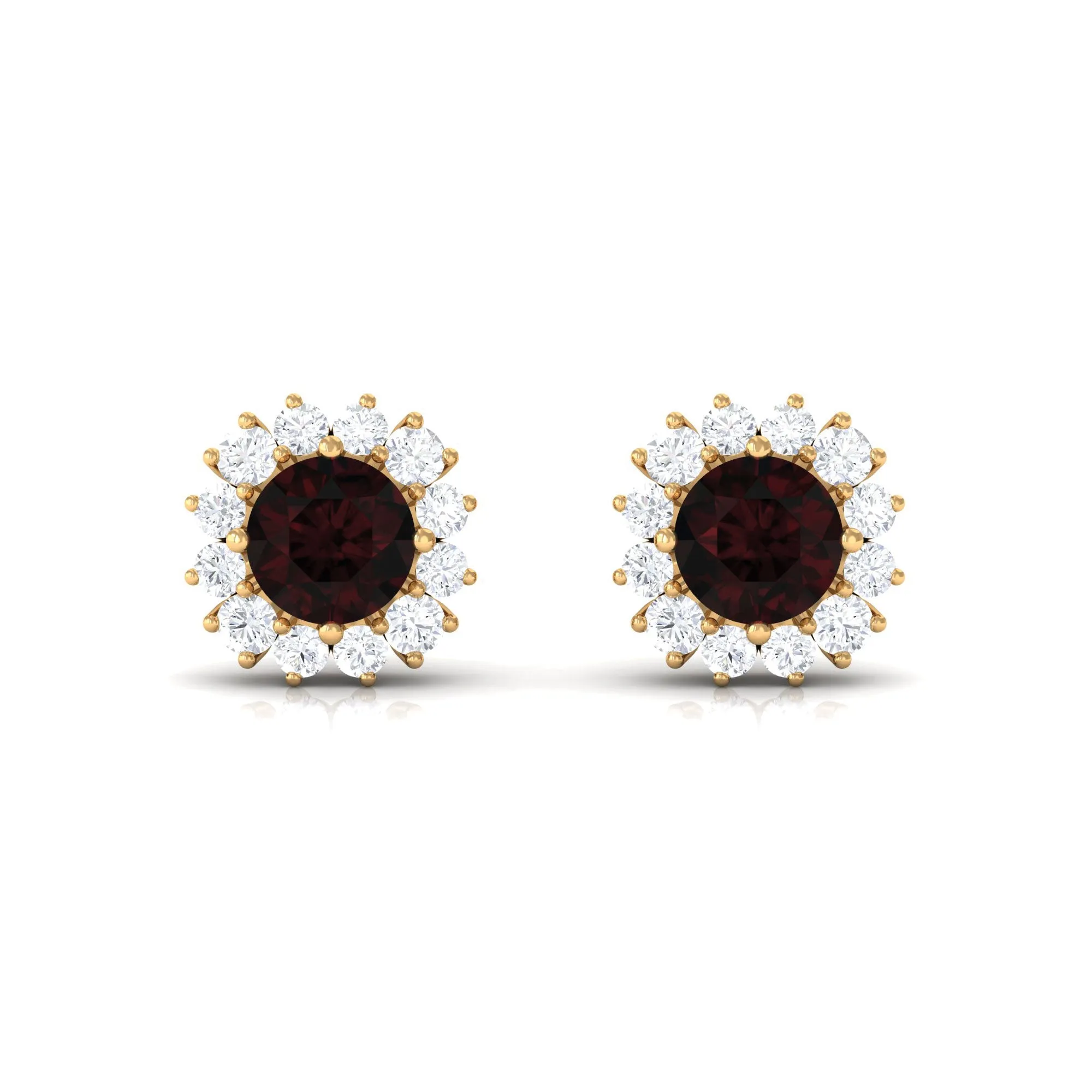 1 CT Garnet and Diamond Halo Stud Earrings