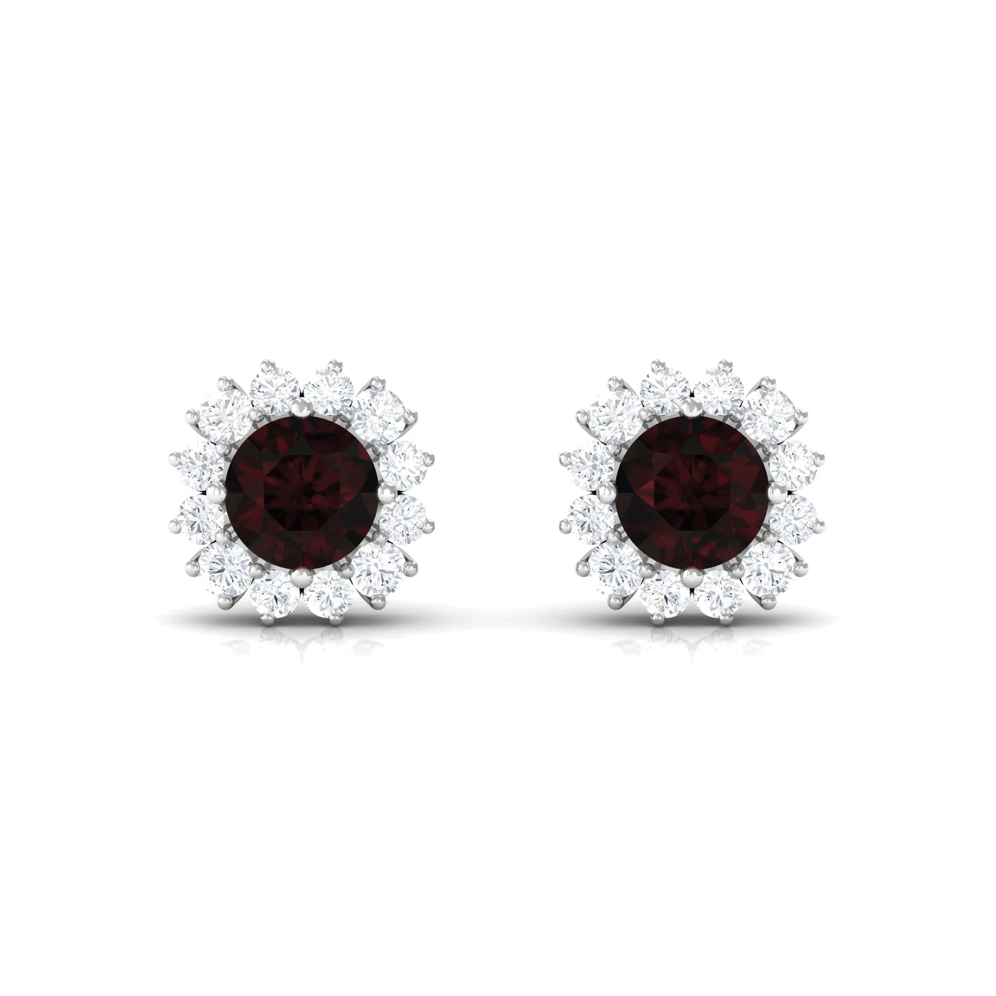 1 CT Garnet and Diamond Halo Stud Earrings