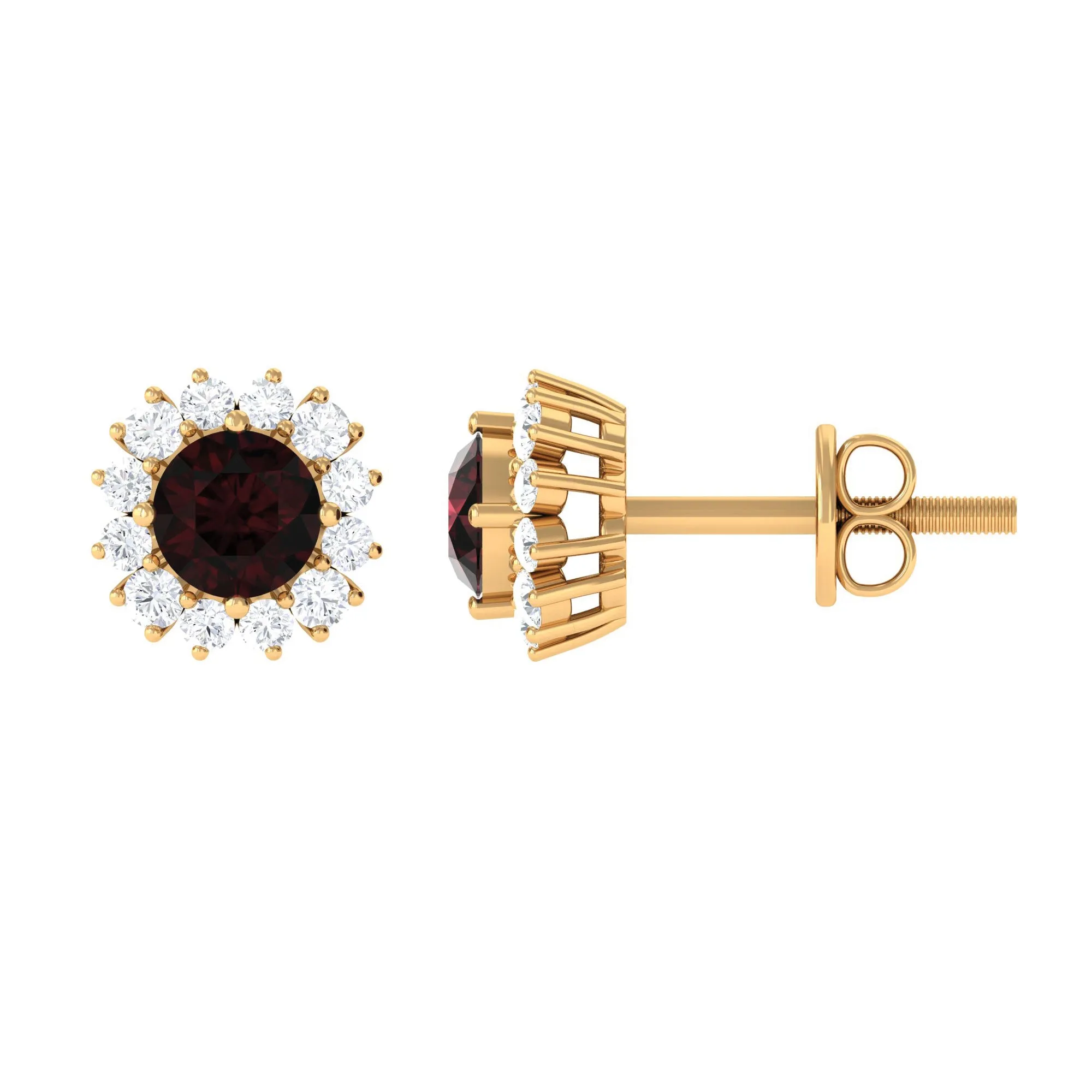 1 CT Garnet and Diamond Halo Stud Earrings