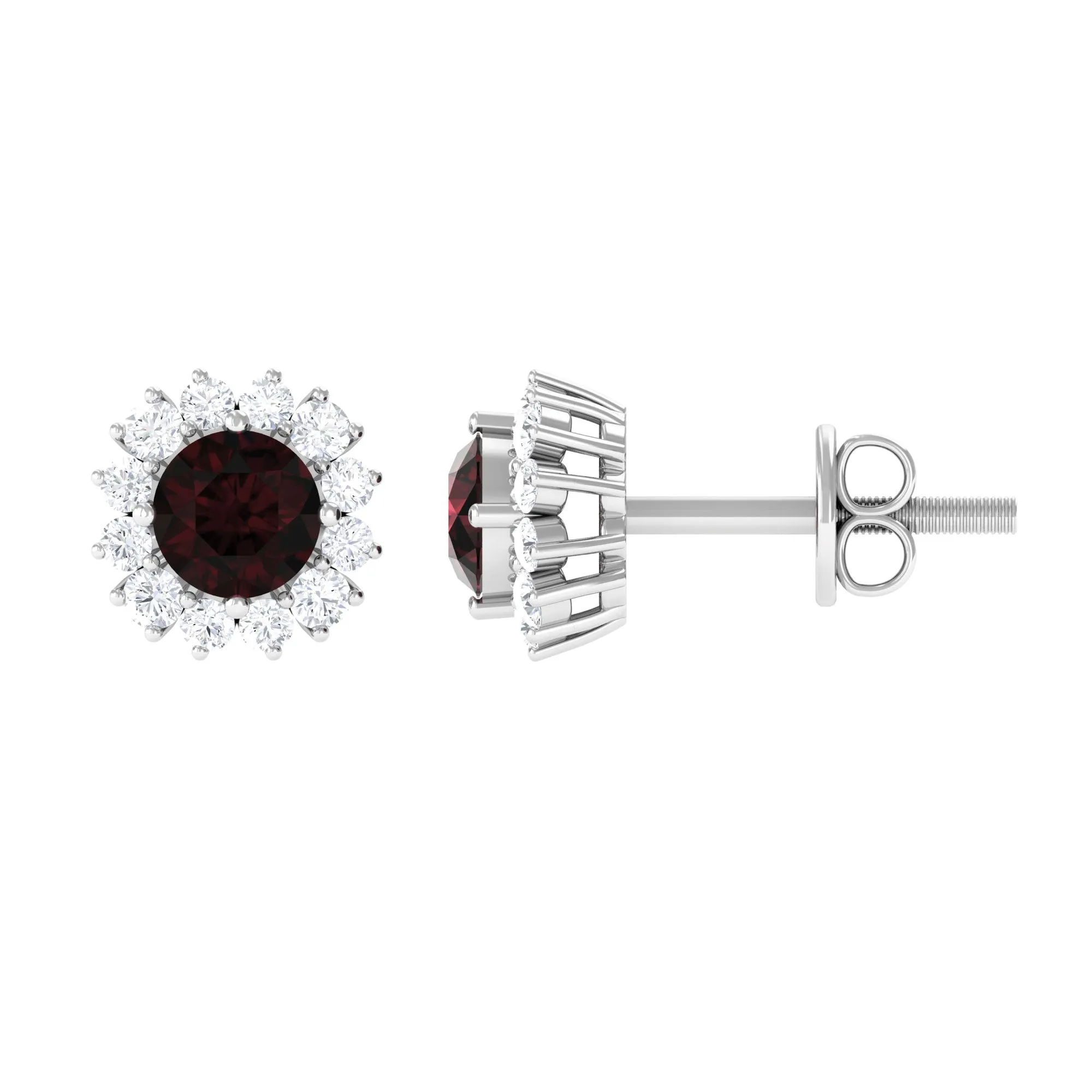 1 CT Garnet and Diamond Halo Stud Earrings