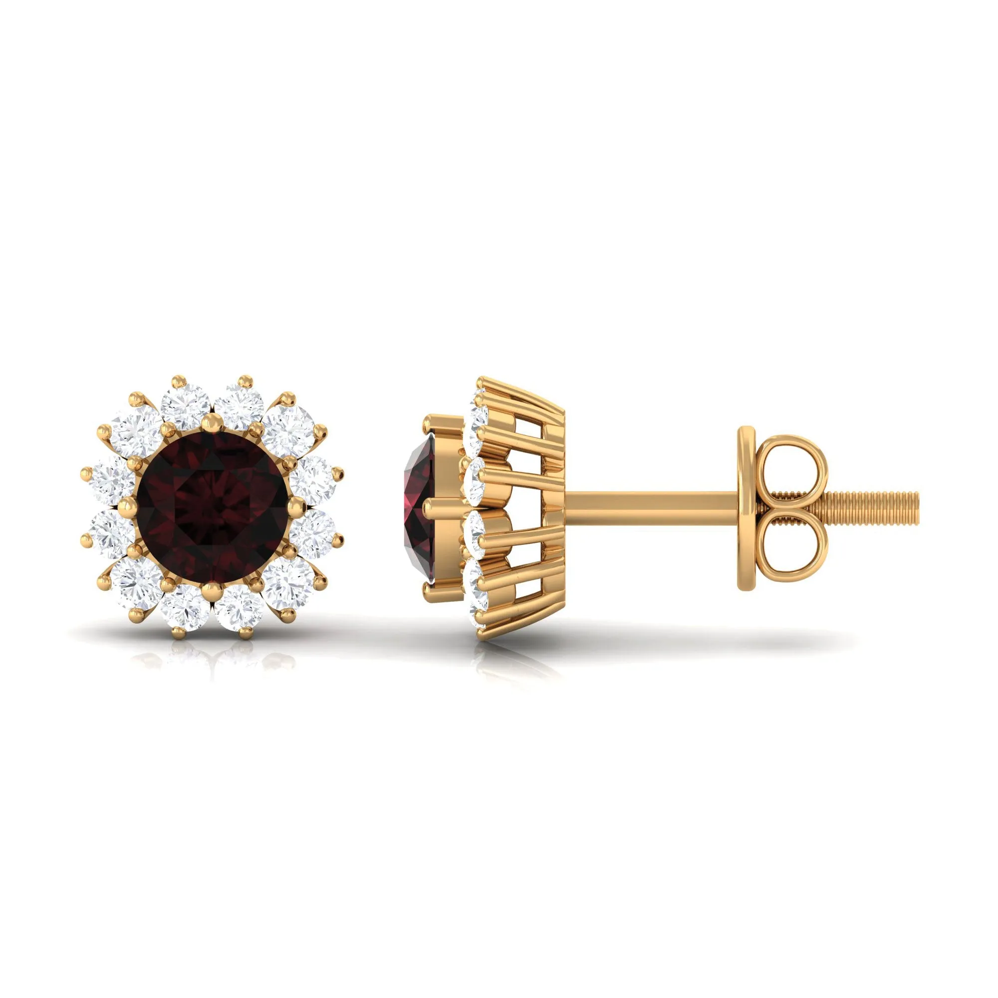 1 CT Garnet and Diamond Halo Stud Earrings
