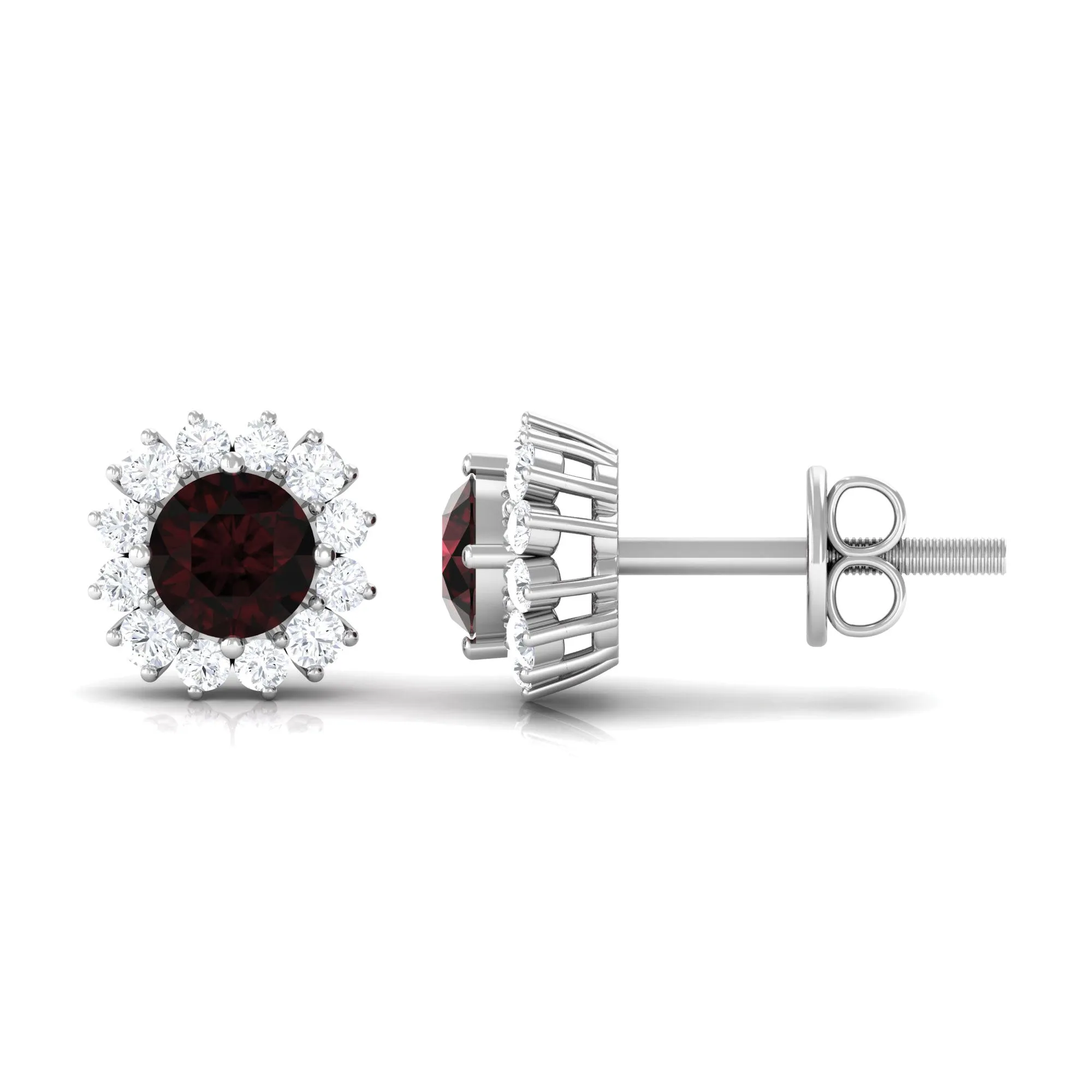 1 CT Garnet and Diamond Halo Stud Earrings