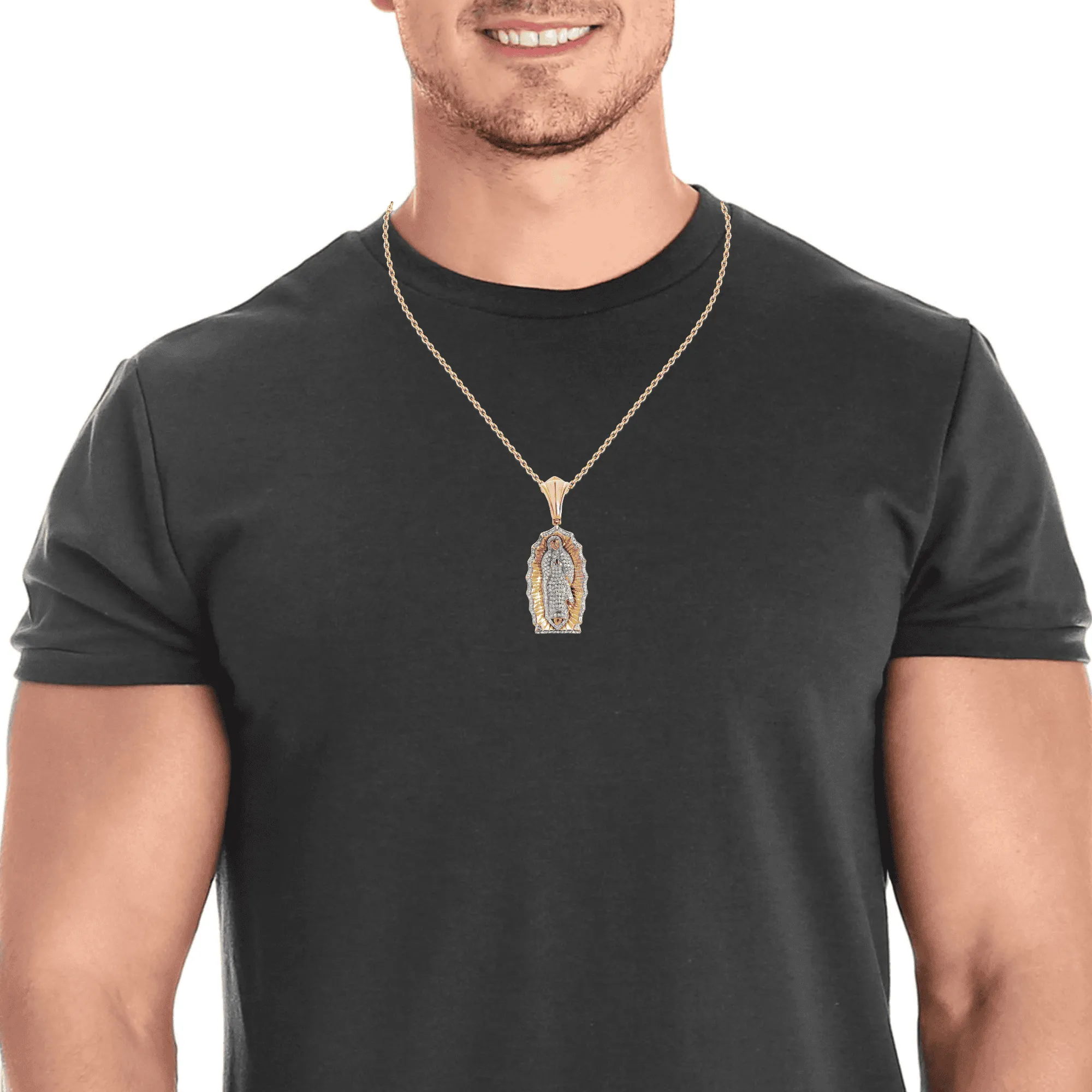 10K Gold 1.00 CTW Diamond Virgin Mary Charm