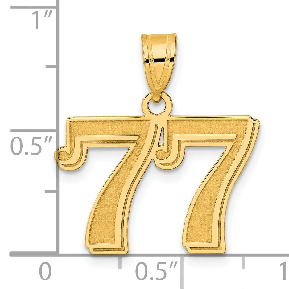 14k Yellow Gold Polished Etched Finish Number 77 Charm Pendant