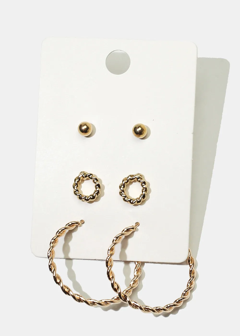 3-Pair Stud & Hoop Earrings