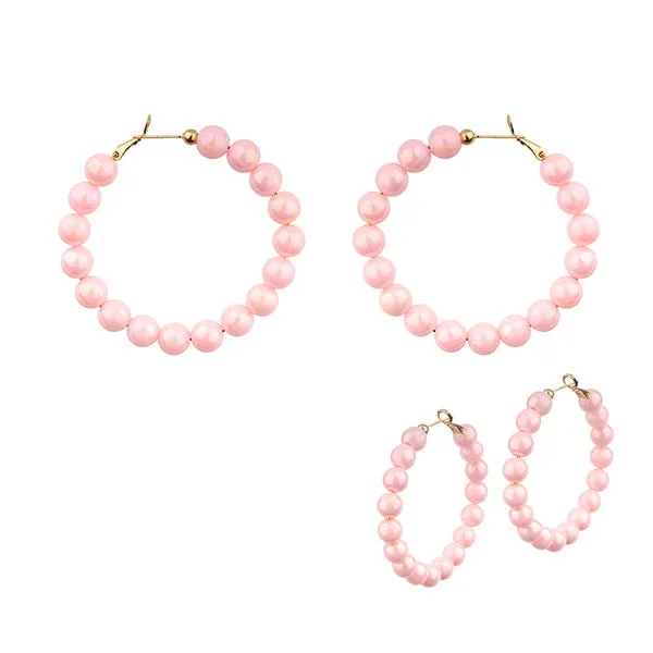 Barbie Theme Pearl Finish Bead Hoop Earrings