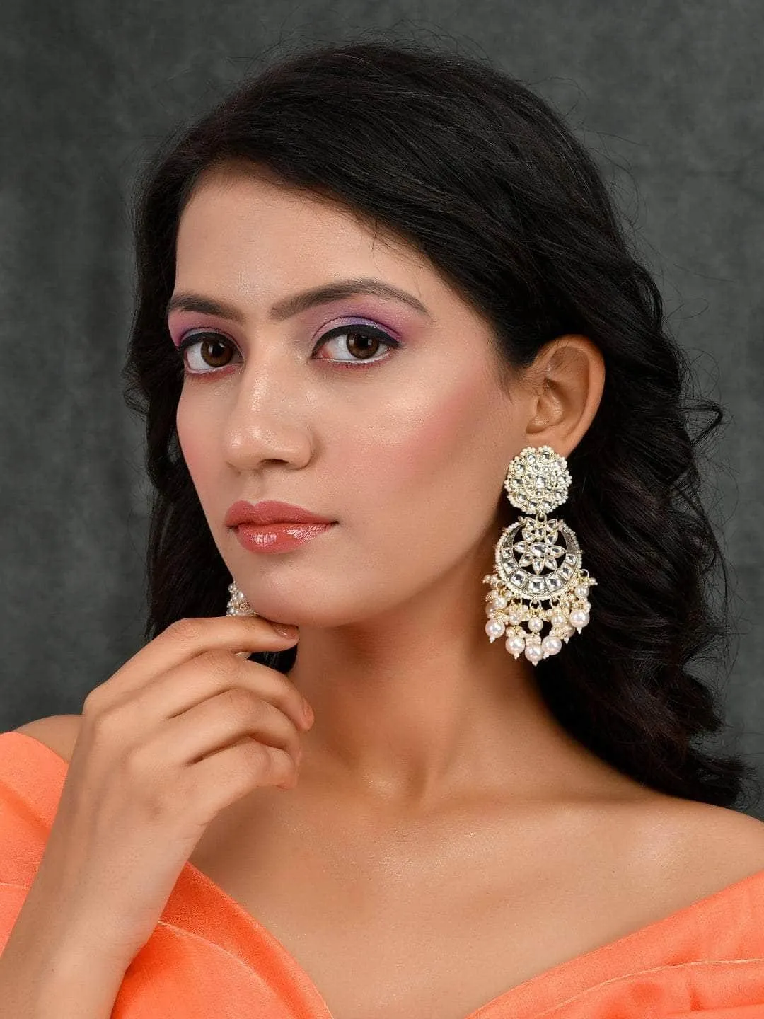 Chandbali Pearl White Kundan Earring