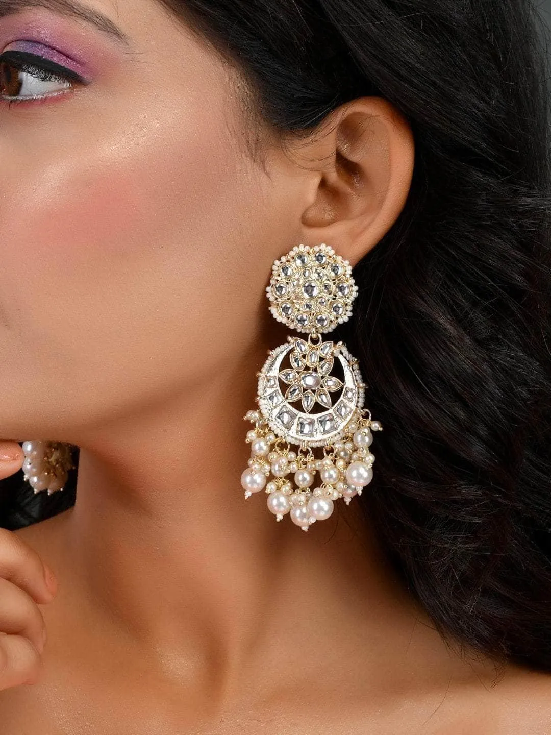 Chandbali Pearl White Kundan Earring