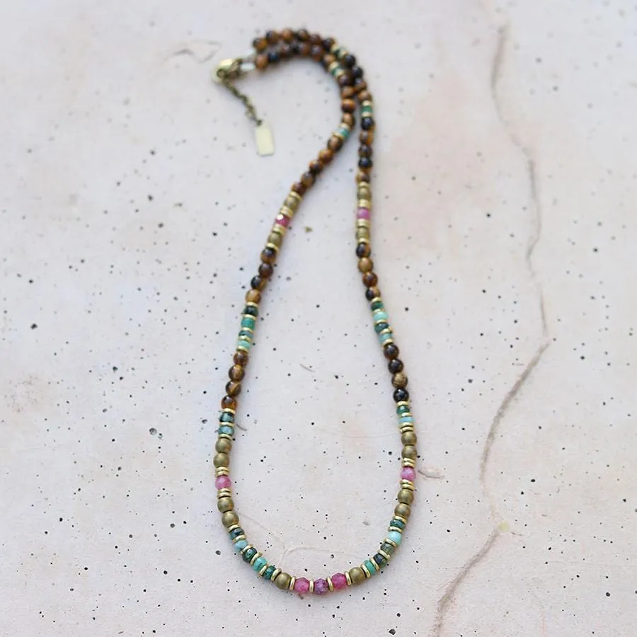 Emerald Tourmaline and Tiger's Eye Delicate Necklace *Final Sale*