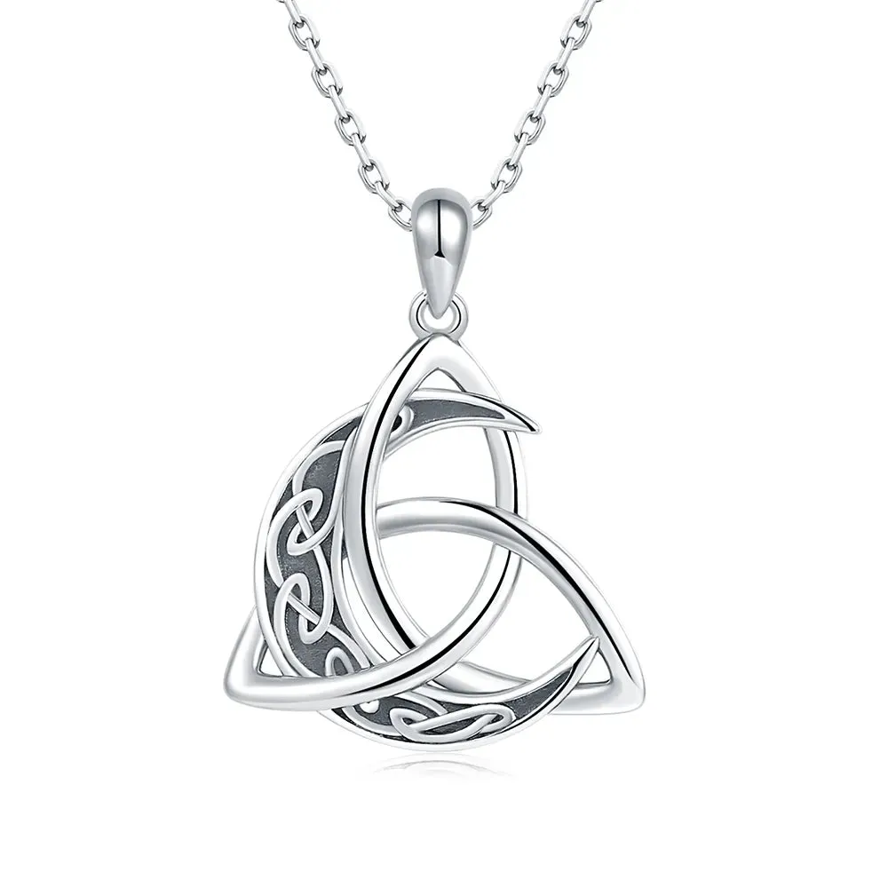 Irish Celtic Knot Moon Pendant Chain 925 Sterling Silver Necklace