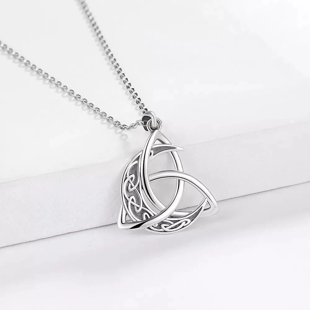 Irish Celtic Knot Moon Pendant Chain 925 Sterling Silver Necklace
