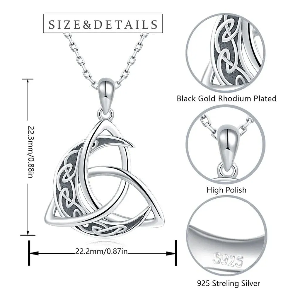 Irish Celtic Knot Moon Pendant Chain 925 Sterling Silver Necklace