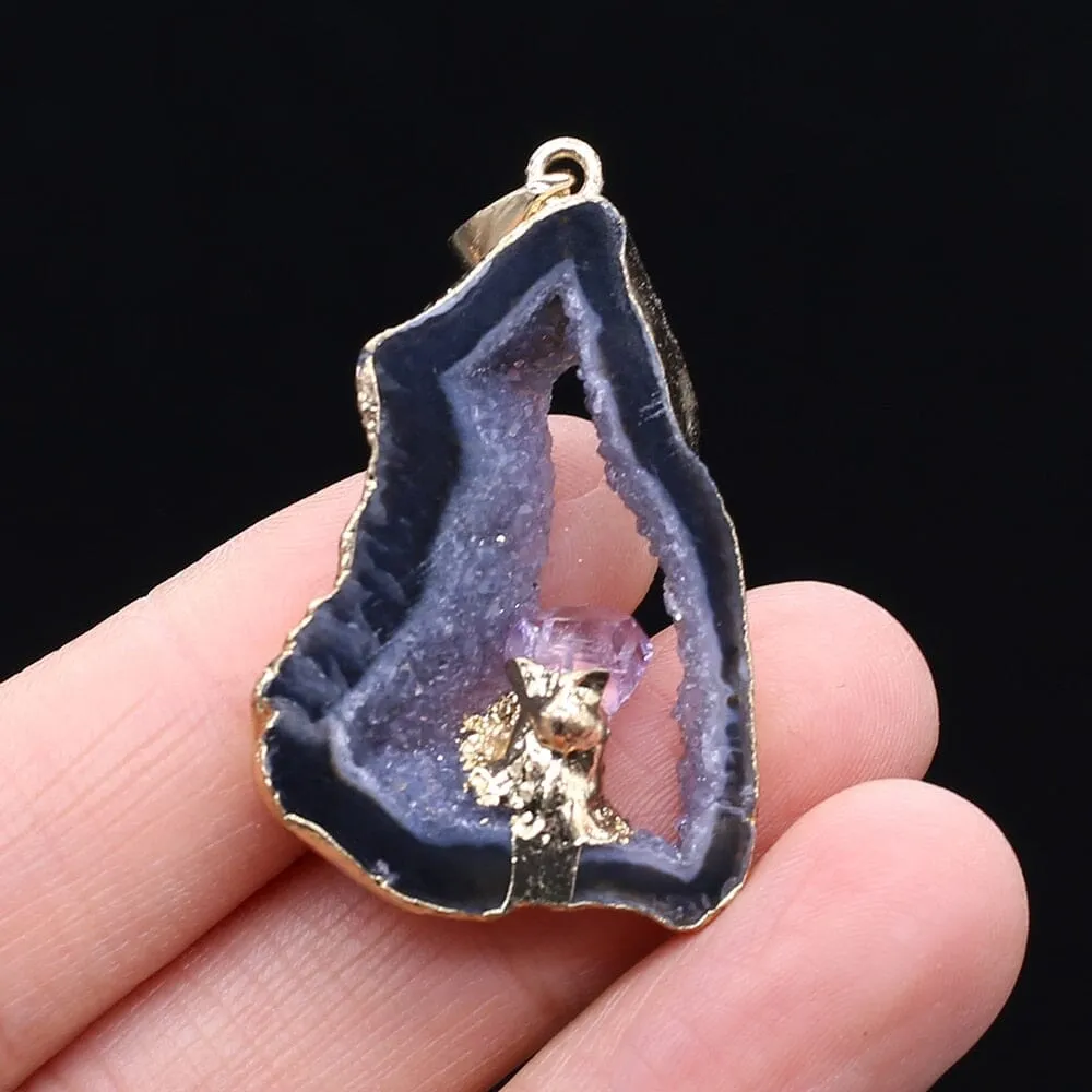 Irregular Druzys Stone Natural Agate  Pendant