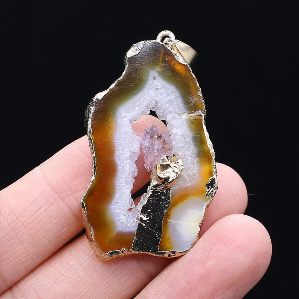 Irregular Druzys Stone Natural Agate  Pendant