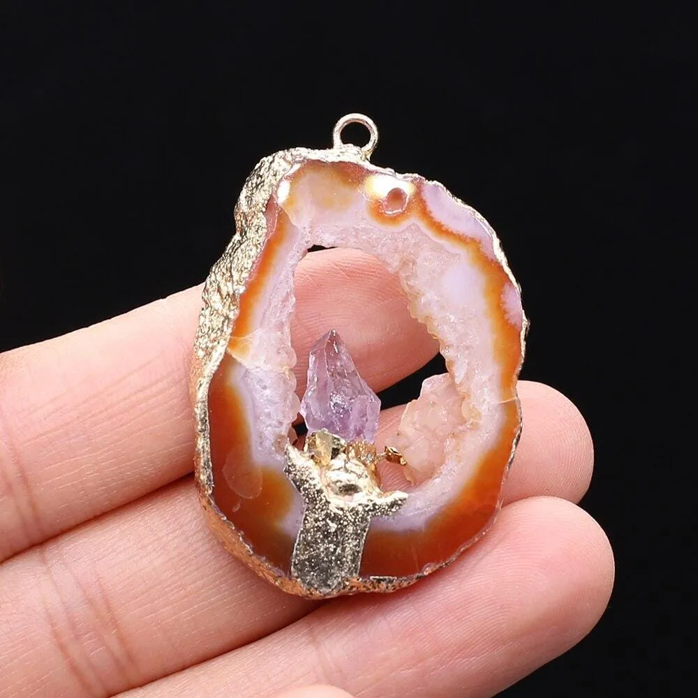 Irregular Druzys Stone Natural Agate  Pendant