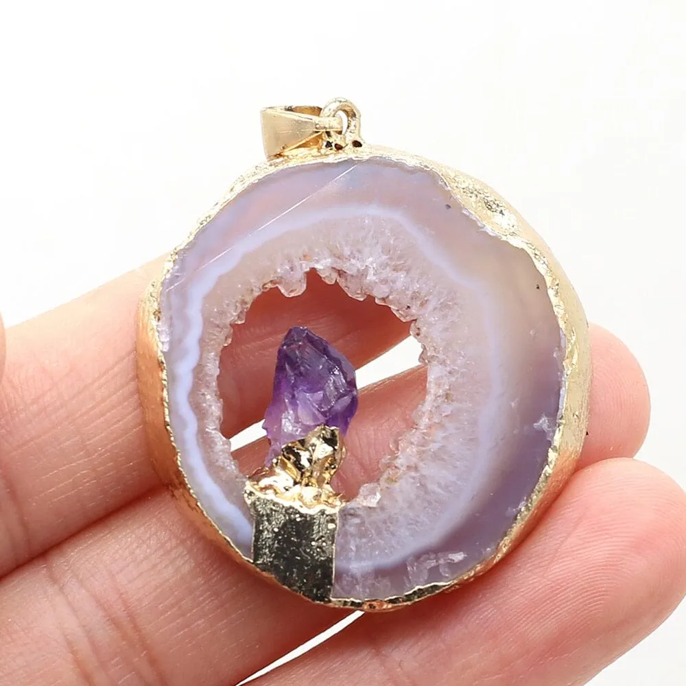 Irregular Druzys Stone Natural Agate  Pendant