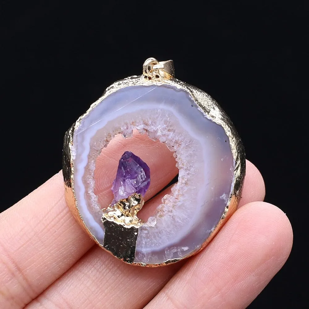 Irregular Druzys Stone Natural Agate  Pendant