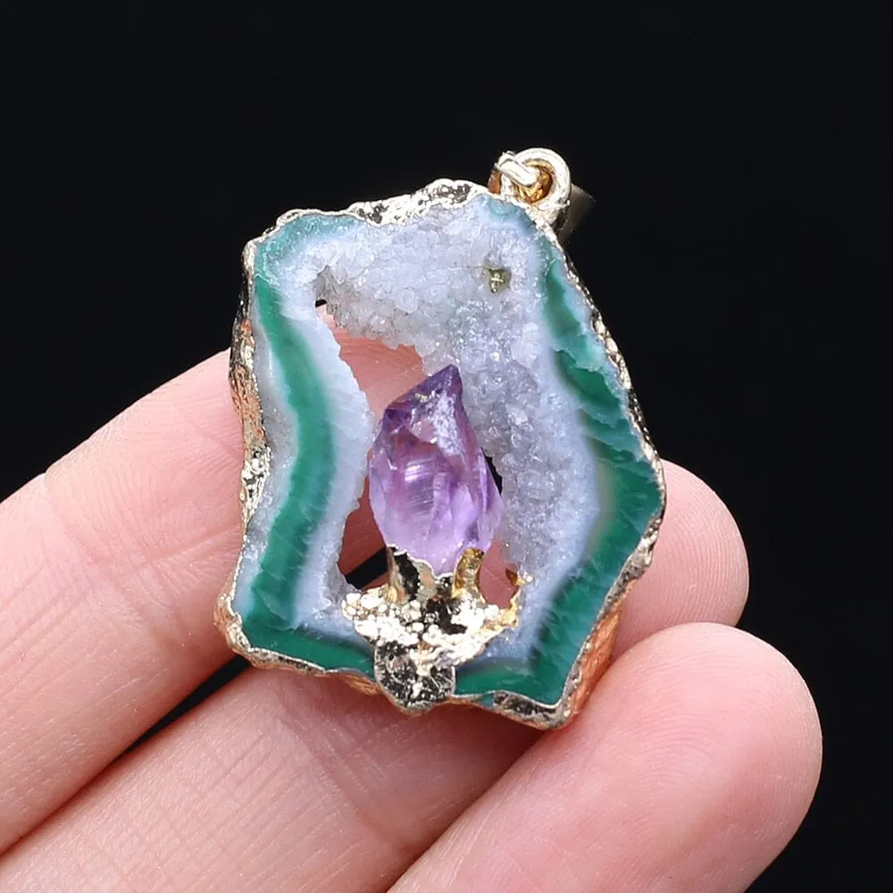 Irregular Druzys Stone Natural Agate  Pendant