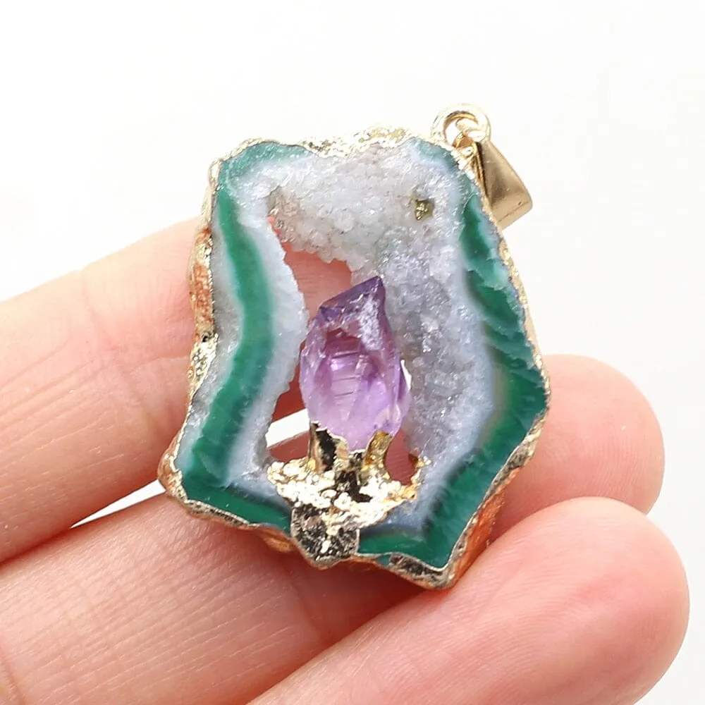 Irregular Druzys Stone Natural Agate  Pendant