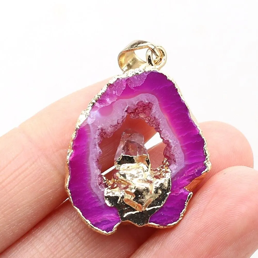 Irregular Druzys Stone Natural Agate  Pendant