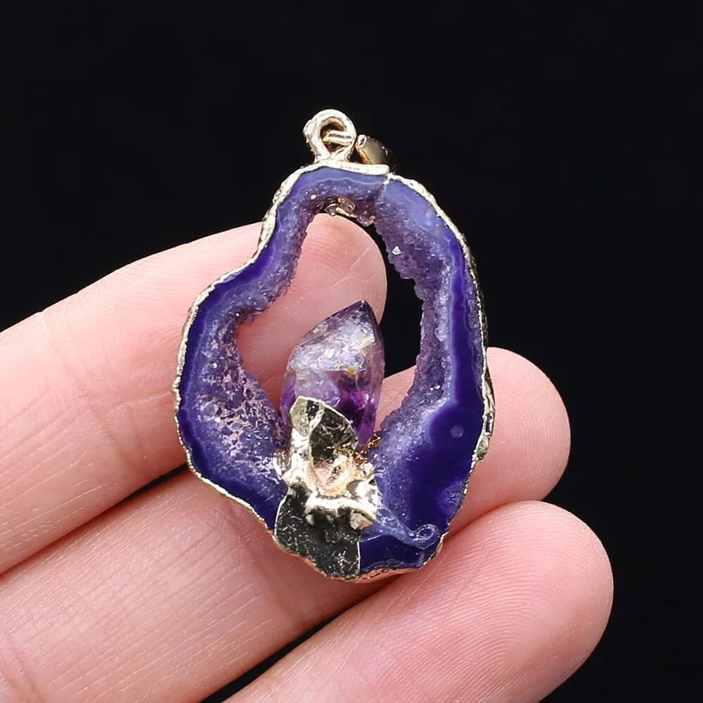 Irregular Druzys Stone Natural Agate  Pendant