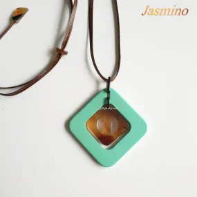 Lozenge Handmade Pendant J17525, Sources as Buffalo Horn and Lacquer