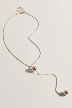 Metal Ball Y Drop Necklace Gold