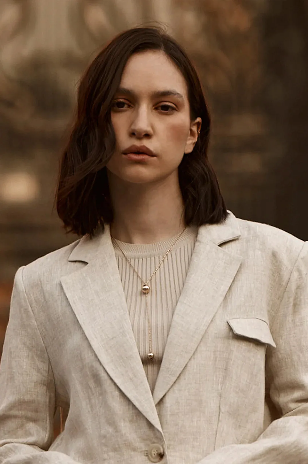 Metal Ball Y Drop Necklace Gold