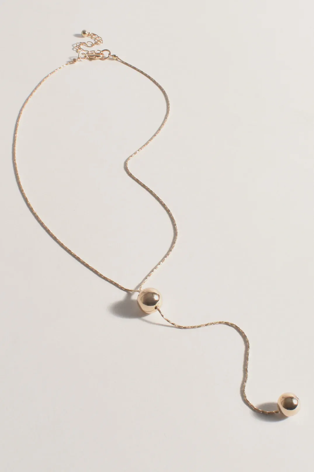 Metal Ball Y Drop Necklace Gold