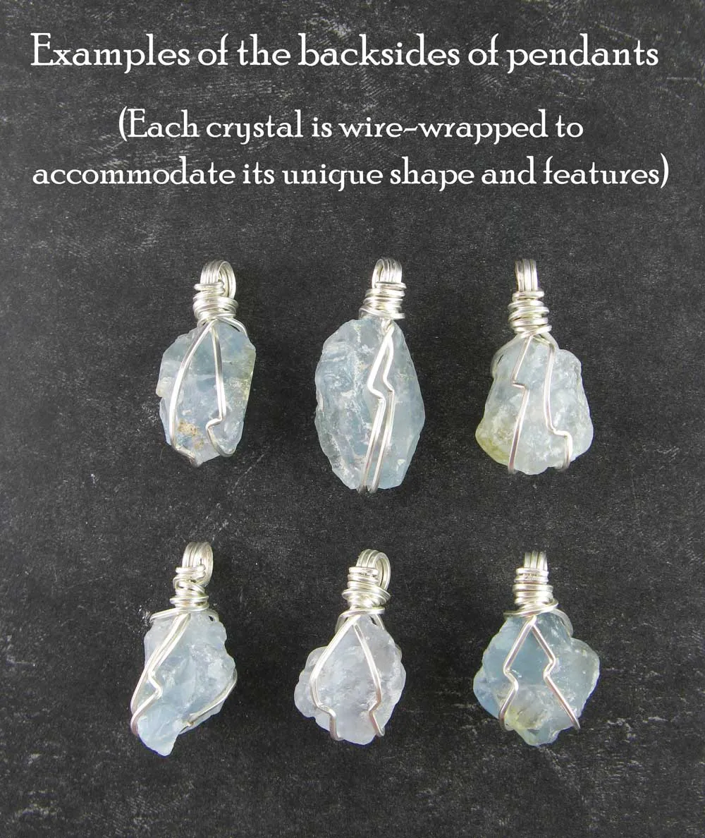 Raw Blue Celestite Crystal Pendant, Silver Wire-Wrapped, with 20 Chain, Handmade