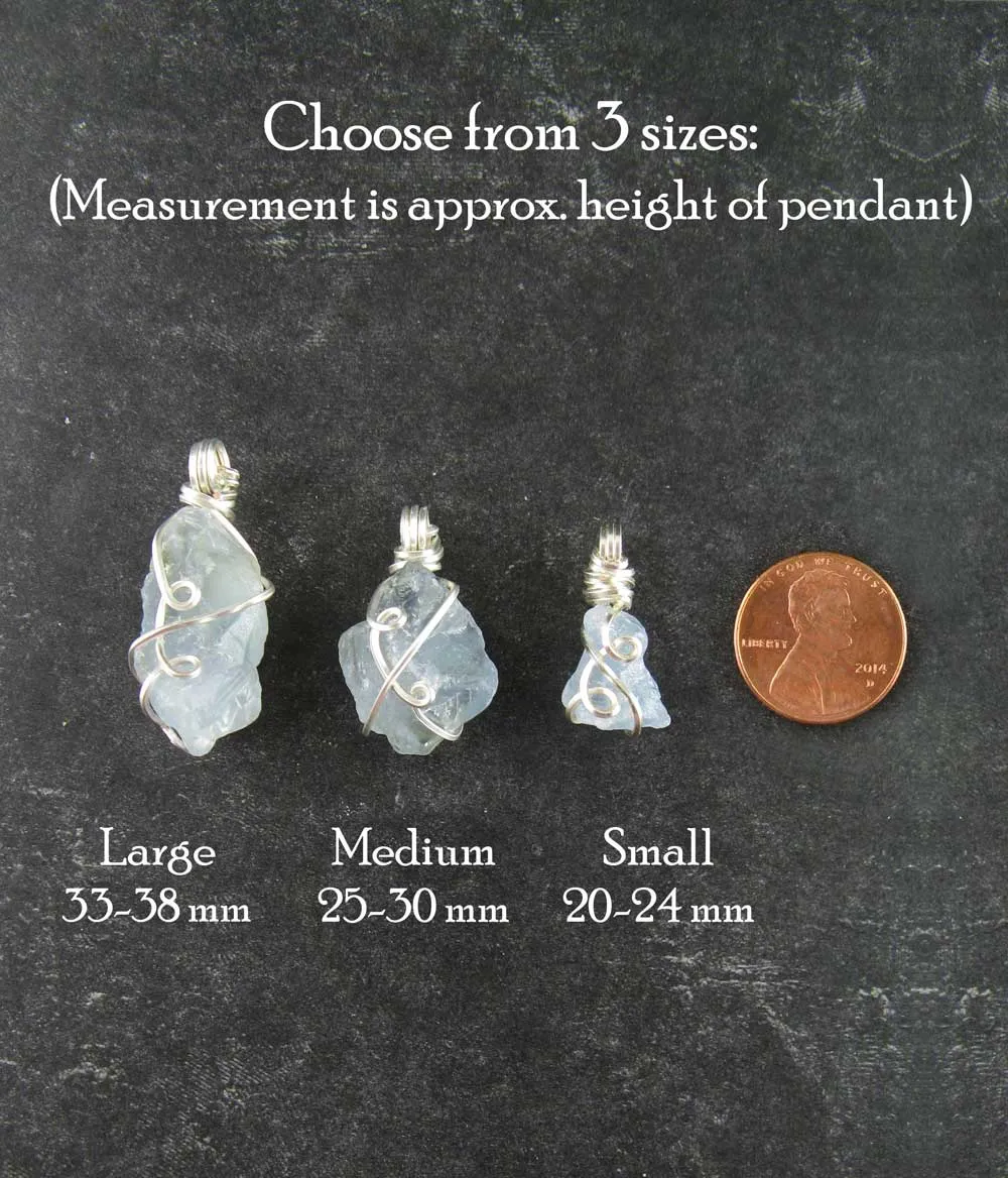 Raw Blue Celestite Crystal Pendant, Silver Wire-Wrapped, with 20 Chain, Handmade