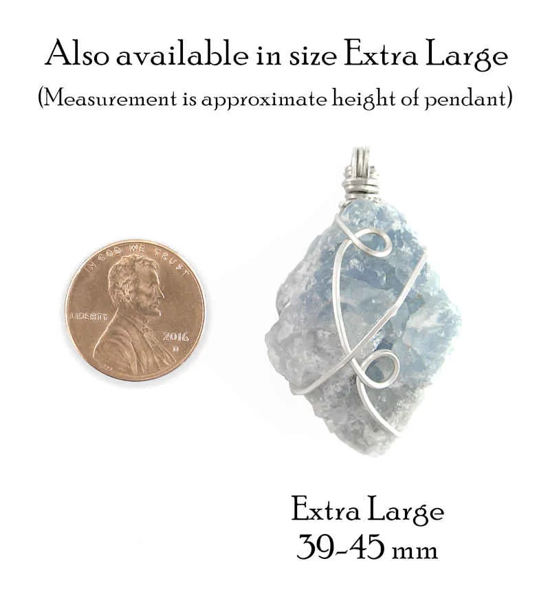 Raw Blue Celestite Crystal Pendant, Silver Wire-Wrapped, with 20 Chain, Handmade