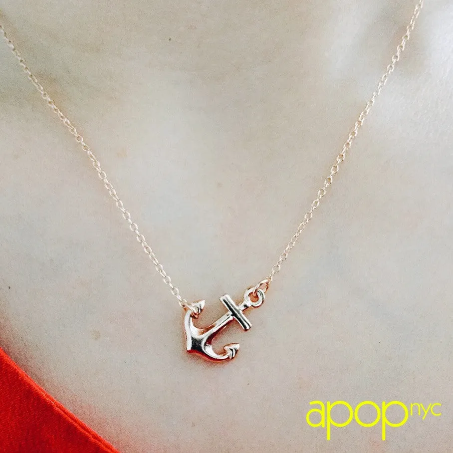 Rosy Sailing Anchor Pendant Necklace