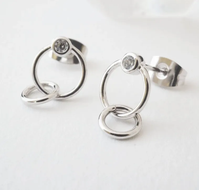 Silver Crystal Link Earrings