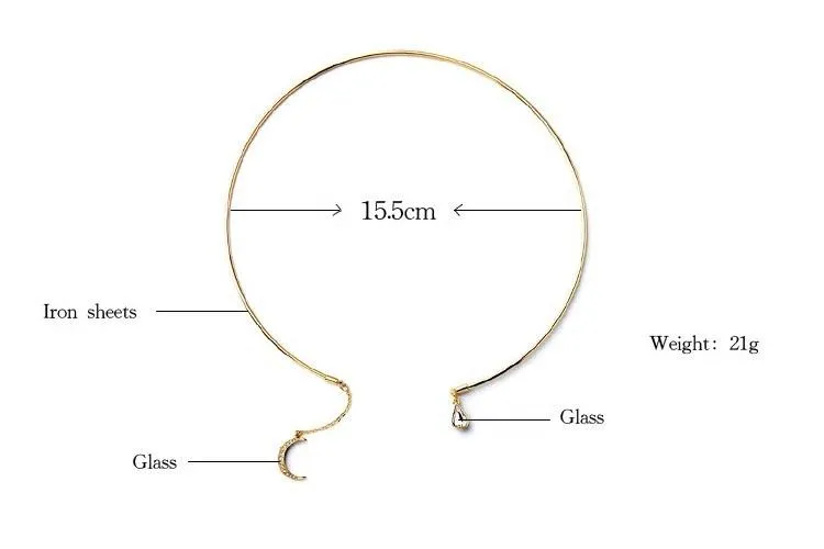Stylish Open Gold Choker Necklace with Crystal Moon Pendant