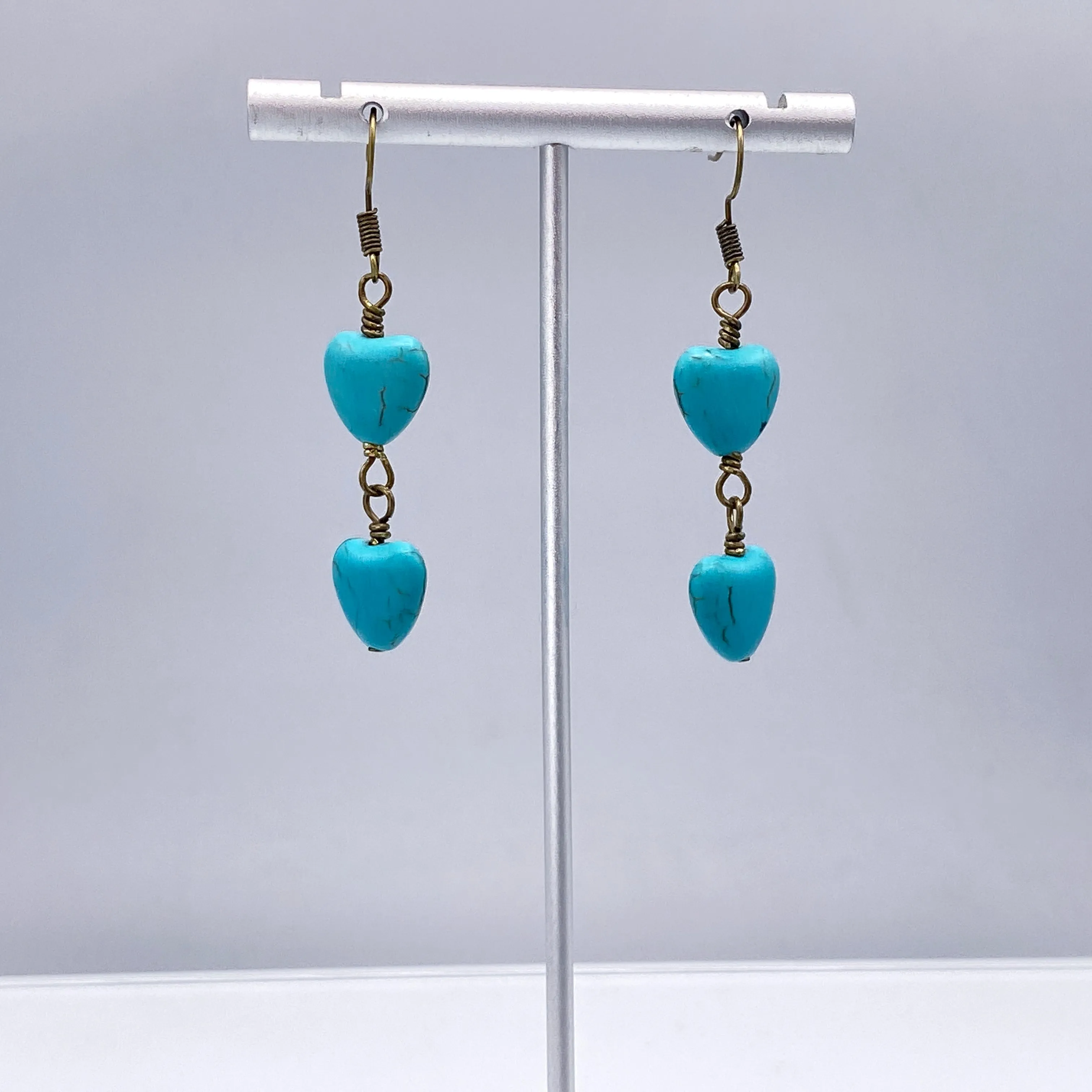 Turquoise Howlite Dangle Heart Earrings